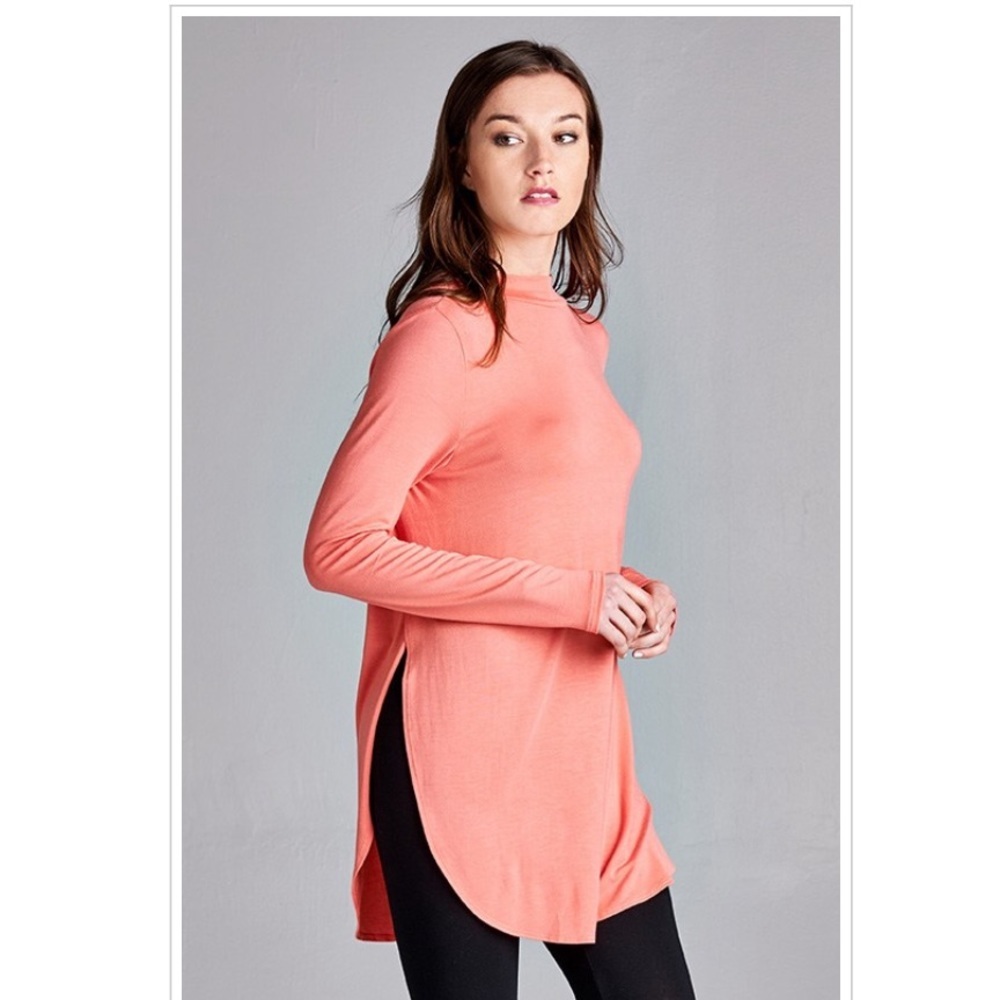 Emerald Large Womens Side Slit Open Back Coral Top - Picture 2 of 4